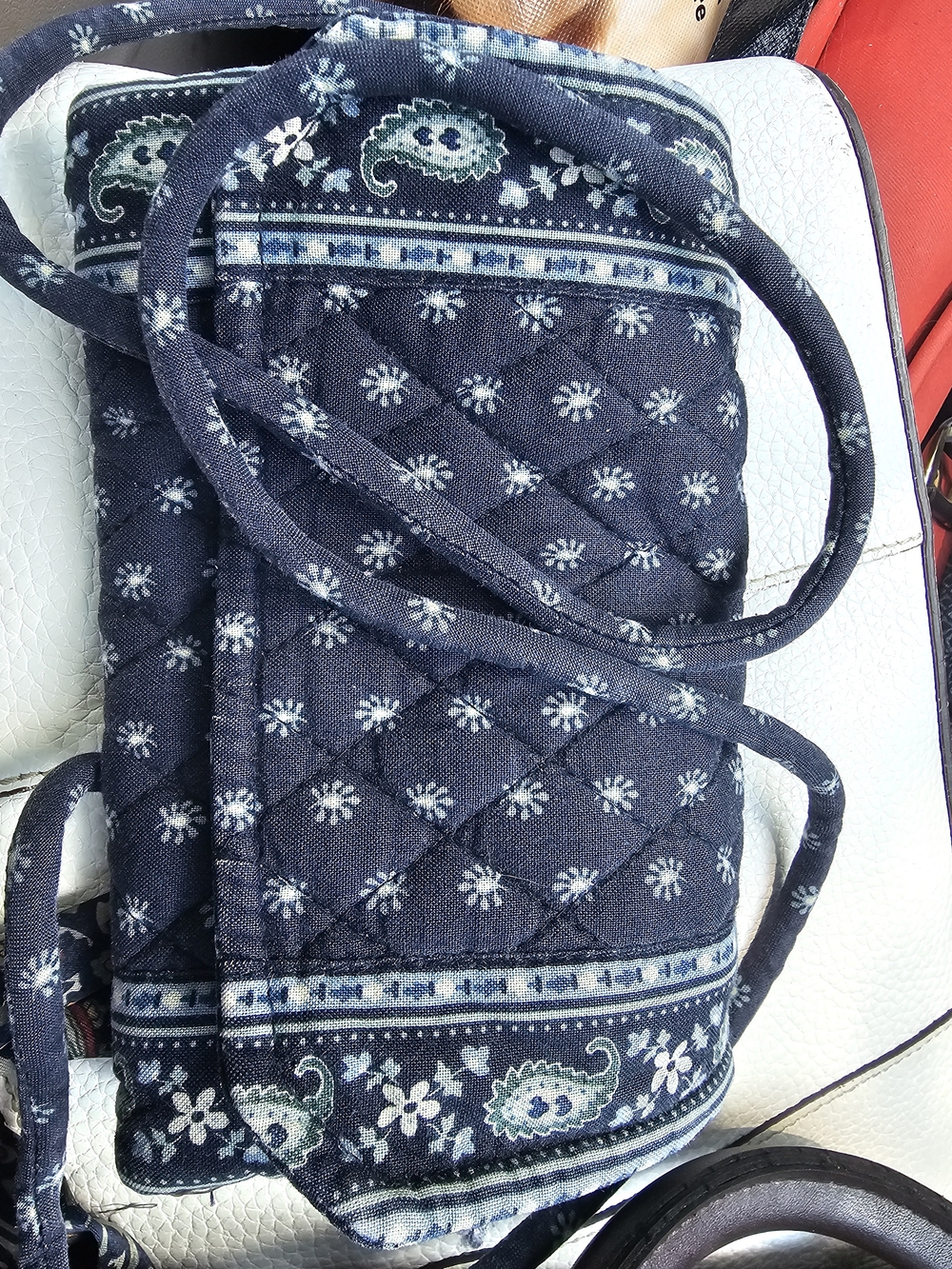 Quilted Navy Paisley Crossbody Bag - Unbranded